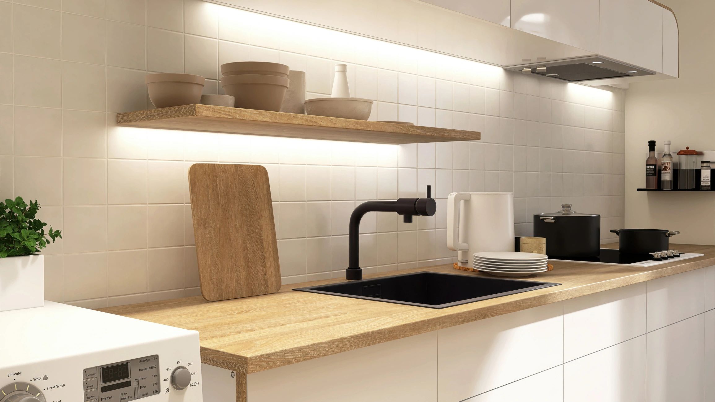 Modern kitchen sink and worktop detail